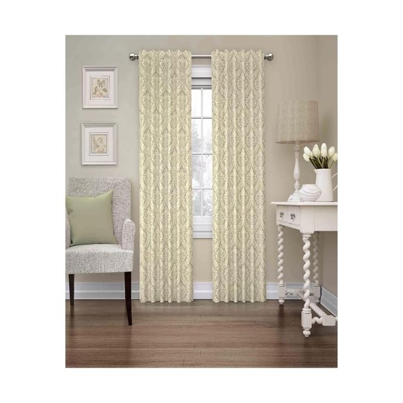 Waverly NIP Linen 1-Panel DONNINGTON Damask Light Filtering Window Curtain 52x63 - Picture 5 of 5